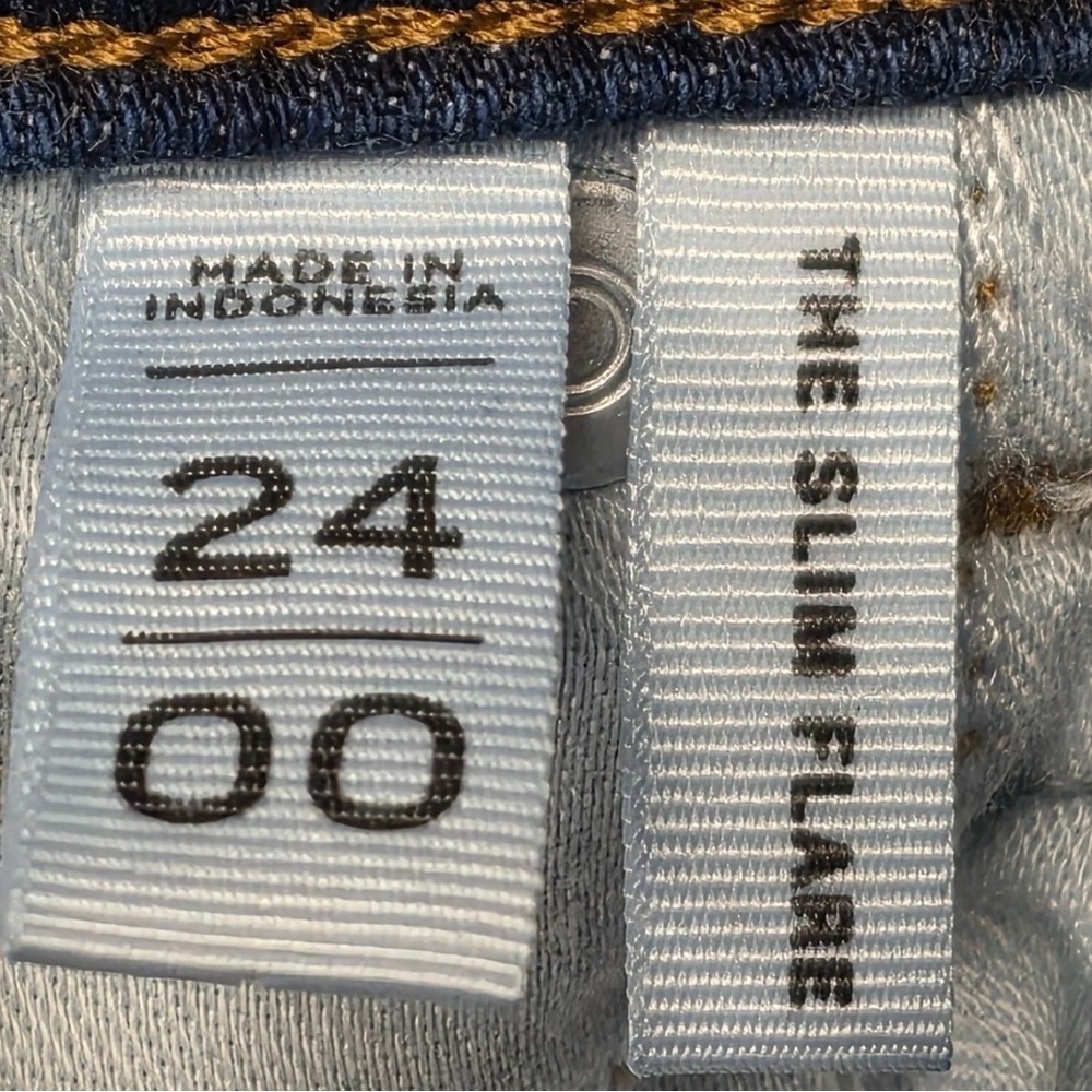 LOFT Dark Blue Flare Jeans Raw Hem 24 - Picture 4 of 6